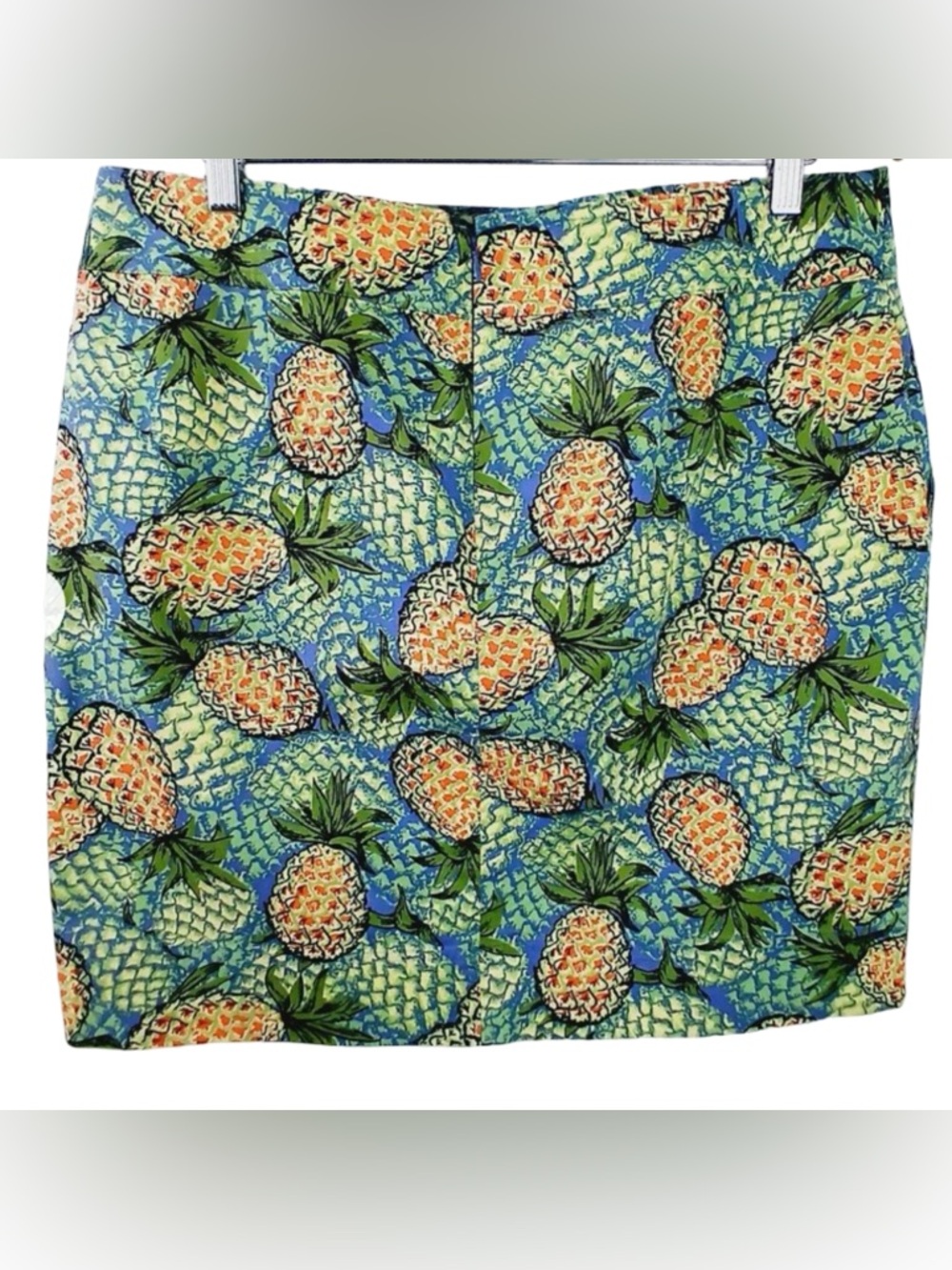 Talbots Pineapple Print Skirt Women's Blue Green Yellow Size 4 Stretch Cotton - Picture 9 of 10